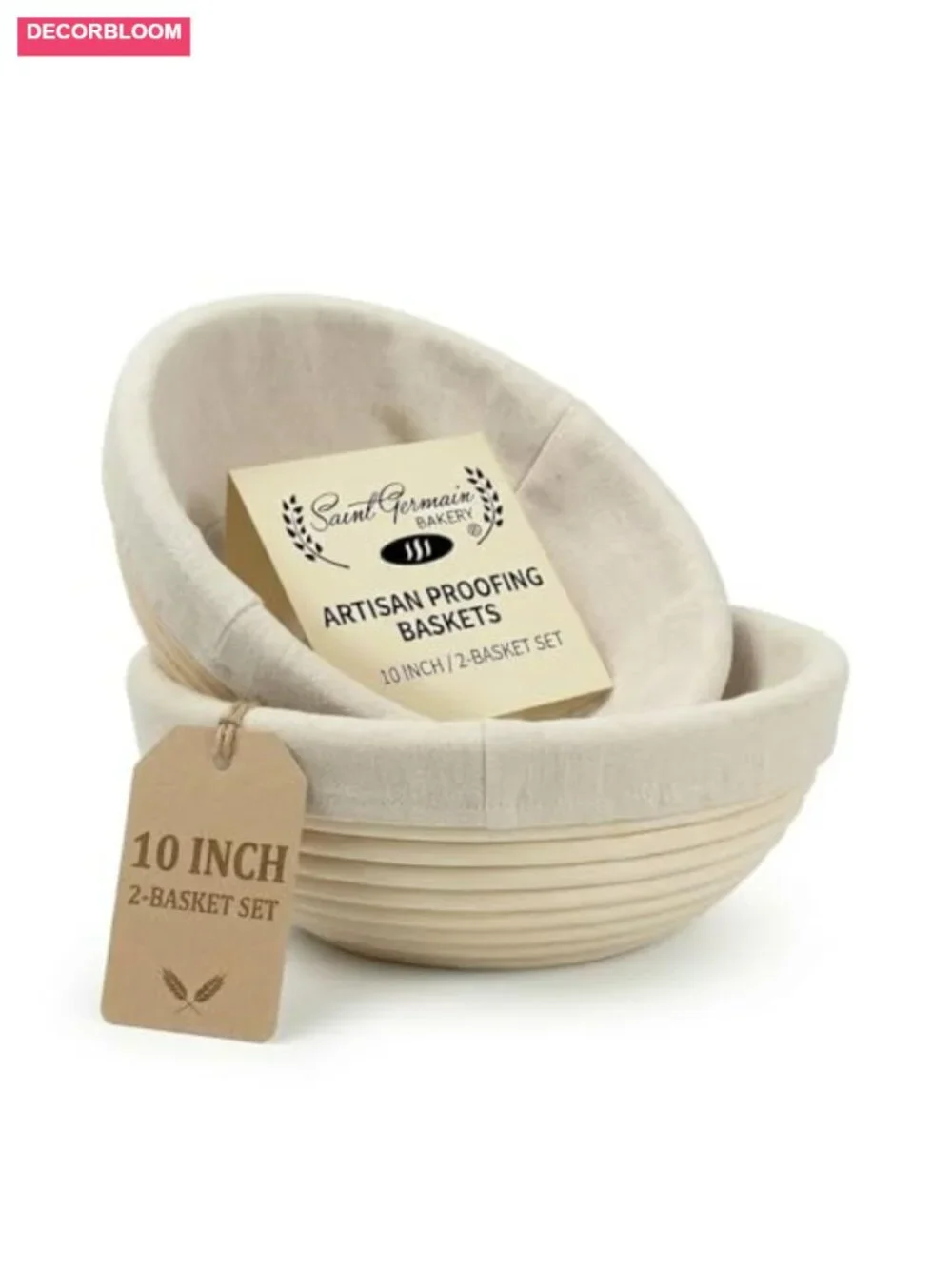 Banneton Bread Proofing Basket Set 2 Pack 10 Inch Round with Liners